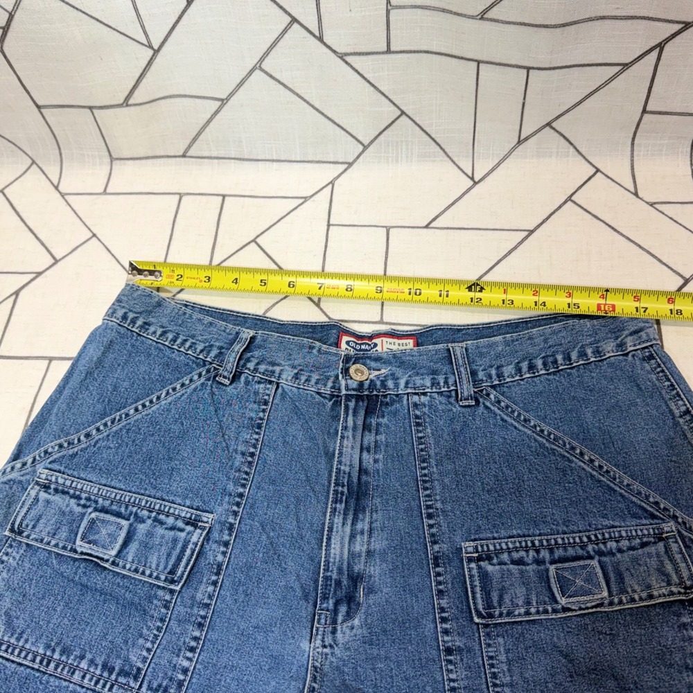 Old Navy Cargo Denim‎ Shorts 34 Blue Vintage Y2K Utility High Rise Medium Wash - Picture 3 of 6